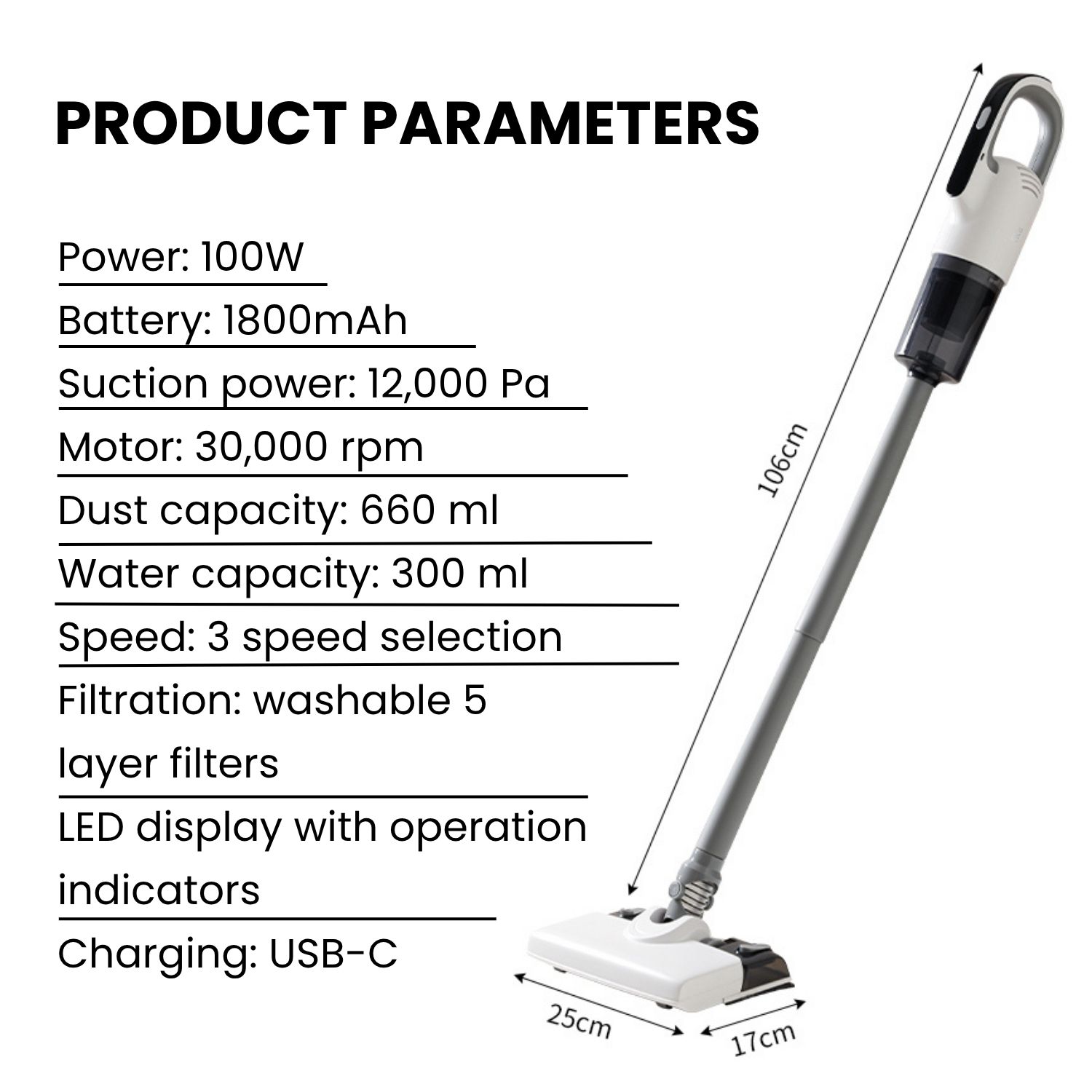 Compact vertical storage vacuum – space-saving design